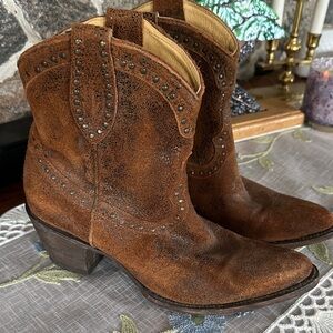 Women’s Brown Studded Suede Ankle Booties